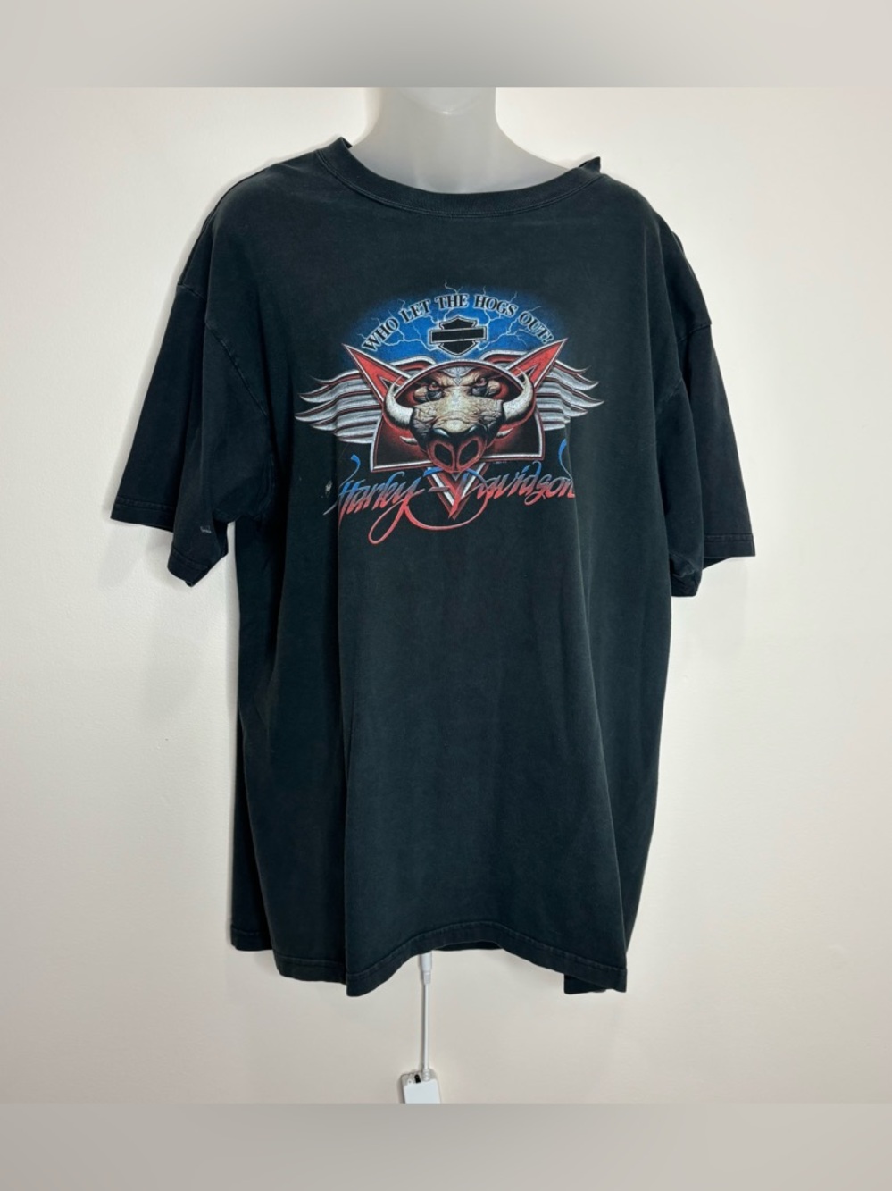 Harley-Davidson who let the hogs out Graphic Black Pig Skull Wings Tee XL COTTON